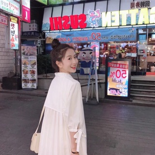 Đầm sơ mi trắng dập li