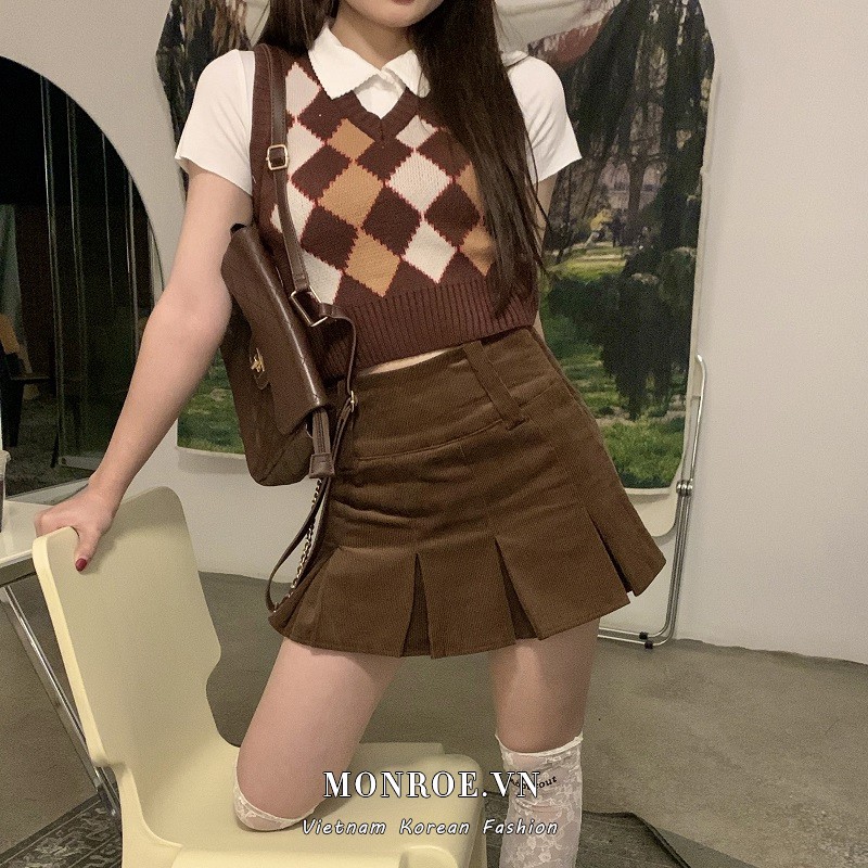 Bộ Áo Dệt Kim + Chân Váy Xếp Li Xinh Xắn Dành Cho Nữ