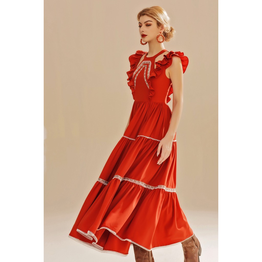 [Mã SKAMSALEP6 giảm 10% tối đa 100K đơn 150K] SÒ VINTAGE - ADELINA Đầm cánh tiên khoét vai phối thổ cẩm | BigBuy360 - bigbuy360.vn