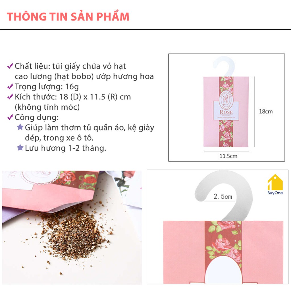 Túi thơm treo tủ quần áo, kệ giày dép chứa vỏ hạt cao lương mang mùi hương thiên nhiên - buyone - BOPK90