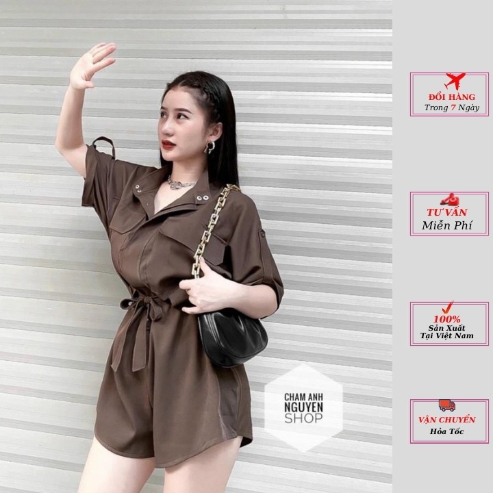 Set đồ nữ ngắn tay jumpsuit rút eo ulzzang cao cấp màu nâu đen đồ bộ hàng hotgirl phong cách YoLo-Fashion