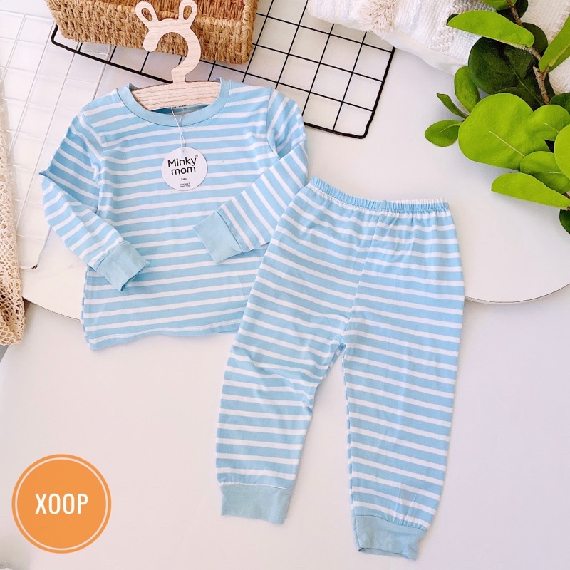 HOT ! BỘ DÀI TAY KẺ SỌC CHẤT COTTON LẠNH HÀNG MINKY MOM CHO BÉ(8-18kg)