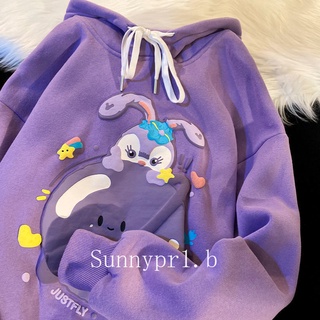 Áo khoác Hoodie vải cotton màu tím và trắng dễ thương thời trang thu đông