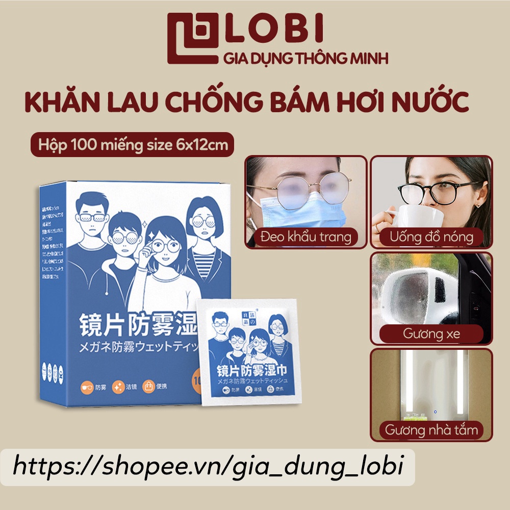 Khăn lau kính chống bám hơi nước hộp 100 miếng, khăn lau kính nano chống bám hơi nước vân tay kính mắt điện thoại