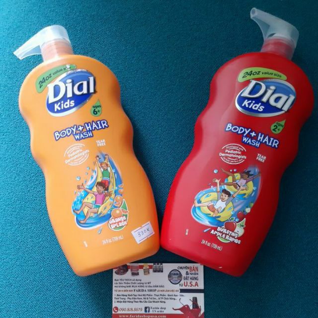 DẦU TẮM GỘI XÃ MÙI ĐÀO / TÁO /  CAM CHO BÉ DIAL - KIDS BODY + HAIR WASH  24 OUNCE 709ML  TỪ MỸ