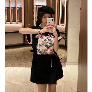Đầm thun tay ngắn cổ tròn dáng rộng thời trang mùa hè dành cho nữ
