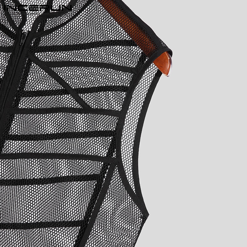 Áo khoác ghi lê INCERUN dạng lưới không tay khoét lỗ có khóa kéo thời trang dành cho nam