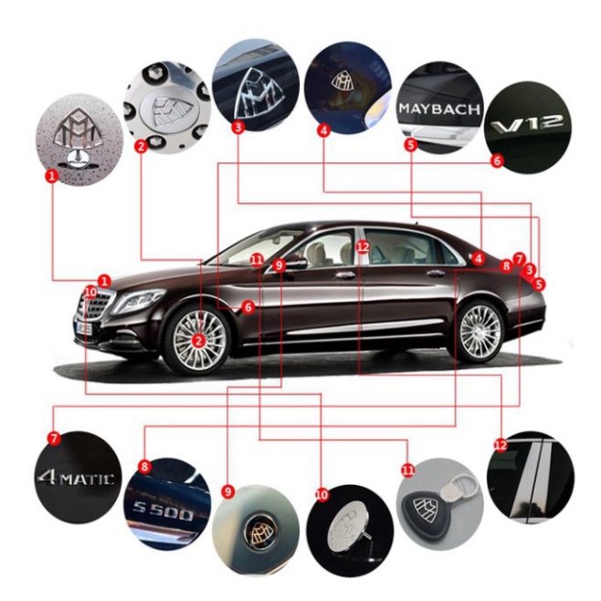 Bộ 2 chiếc logo biểu tượng Maybach Inox cao cấp dán hông xe G80707 (HÀNG LOẠI 1)