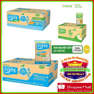 Thùng 40 Túi Sữa Đậu Nành Fami 3 Loại Nguyên Chất,Canxi.Ít Đường (40 túi x 200ml)
