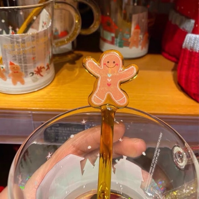 Starbucks 2020 mới giáng sinh Aurora cup sáng bóng Gingerbread người que trộn ly cà phê