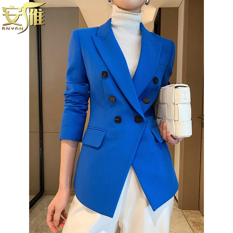 Áo Khoác Vest Ngắn Dáng Ôm Màu Xanh Dương Thời Trang Xuân Thu 2022 Mới Cho Nữ