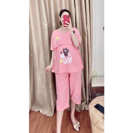 (Mẫu mới)Bộ đồ bầu và sau sinh dáng lửng,BIGSIZE đến 100kg Mã gấu kẻ