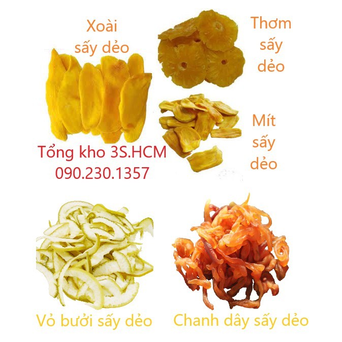 [RẺ VÔ ĐỊCH]  trái cây sấy dẻo các loại(Xoài / Mít /Thơm /vỏ bưởi /chanh dây),  100g,  thương hiệu An Lợi