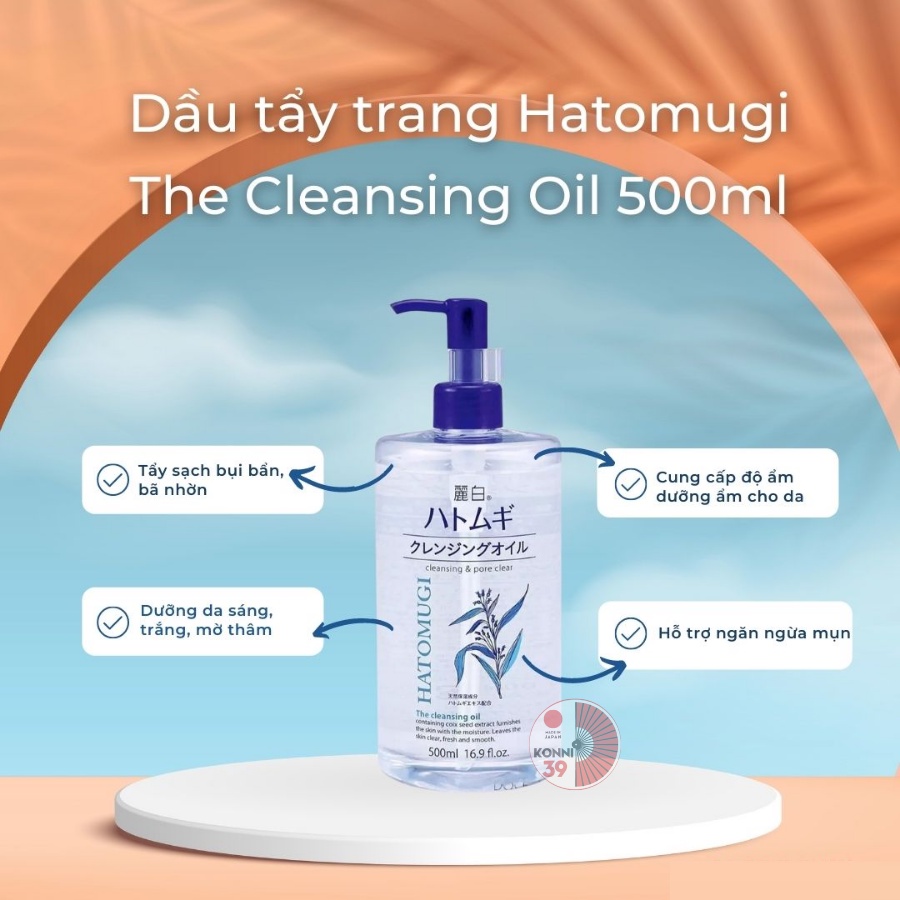 Dầu tẩy trang Hatomugi KUMANO Hatomugi Cleansing Oil 500ml sạch sâu và dưỡng ẩm cho da chiết xuất hạt ý dĩ - Bahachiha