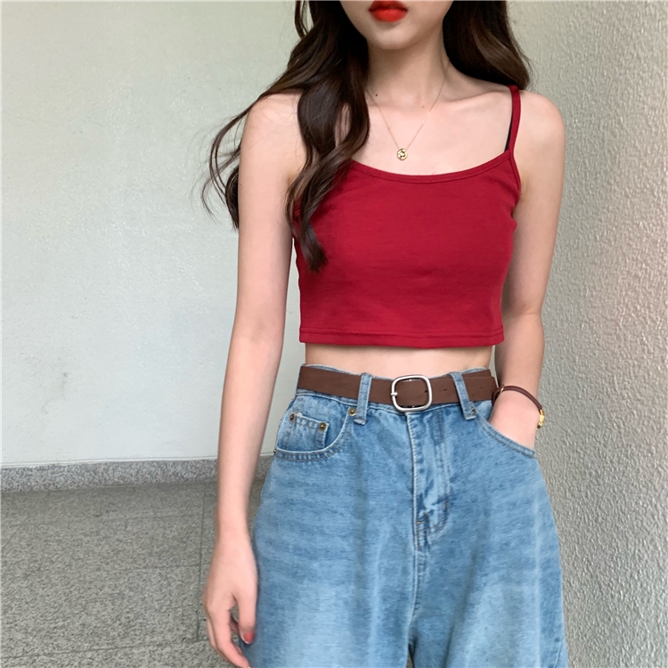 Áo croptop hai dây màu trơn gợi cảm dành cho nữ 35396