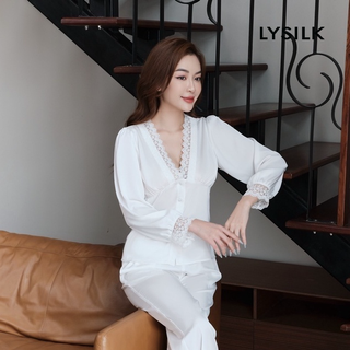 Bộ đồ ngủ pyjama lụa dài tay lysilk - bn46 - áo dài tay quần dài