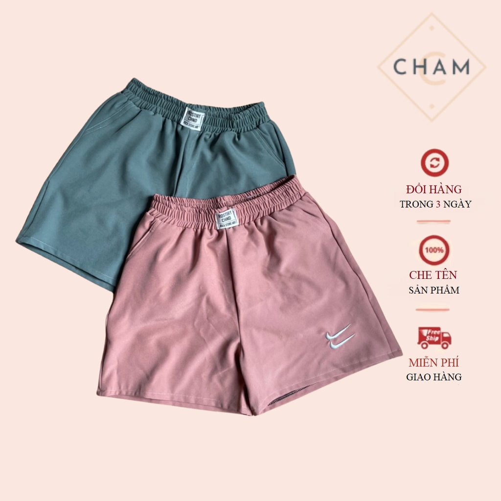 Quần đùi nữ đũi thô Cham quần soc nữ rộng dãi cạp chun kháng khuẩn mùa hè