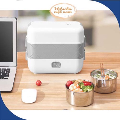 Hộp cơm cắm điện Chefman 2 tầng 4 ngăn inox giữ nhiệt hâm đóng và tự nấu chín thức ăn, Cà Men Đựng Cơm Đi Làm.