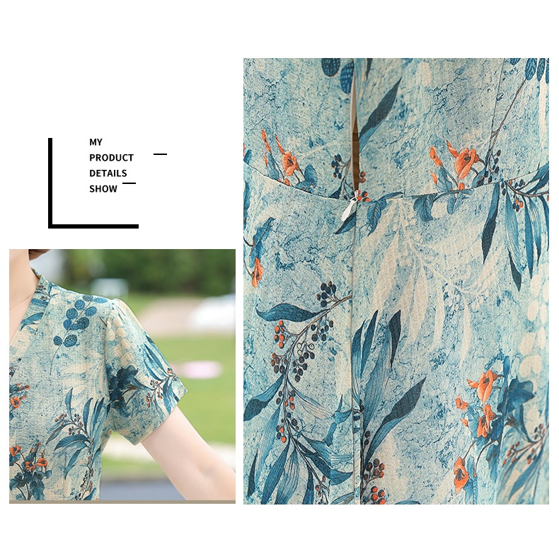 Đầm Chiffon In Hoa Thời Trang Mùa Hè Cho Phụ Nữ Trung Niên