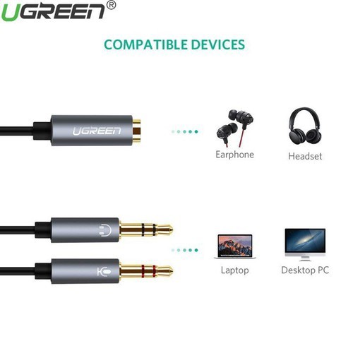 Cáp Gộp Audio 3,5mm Âm Ra 2 Đầu 3,5mm 1 Mic 1 Loa UGREEN 20899 - Hàng Chính Hãng