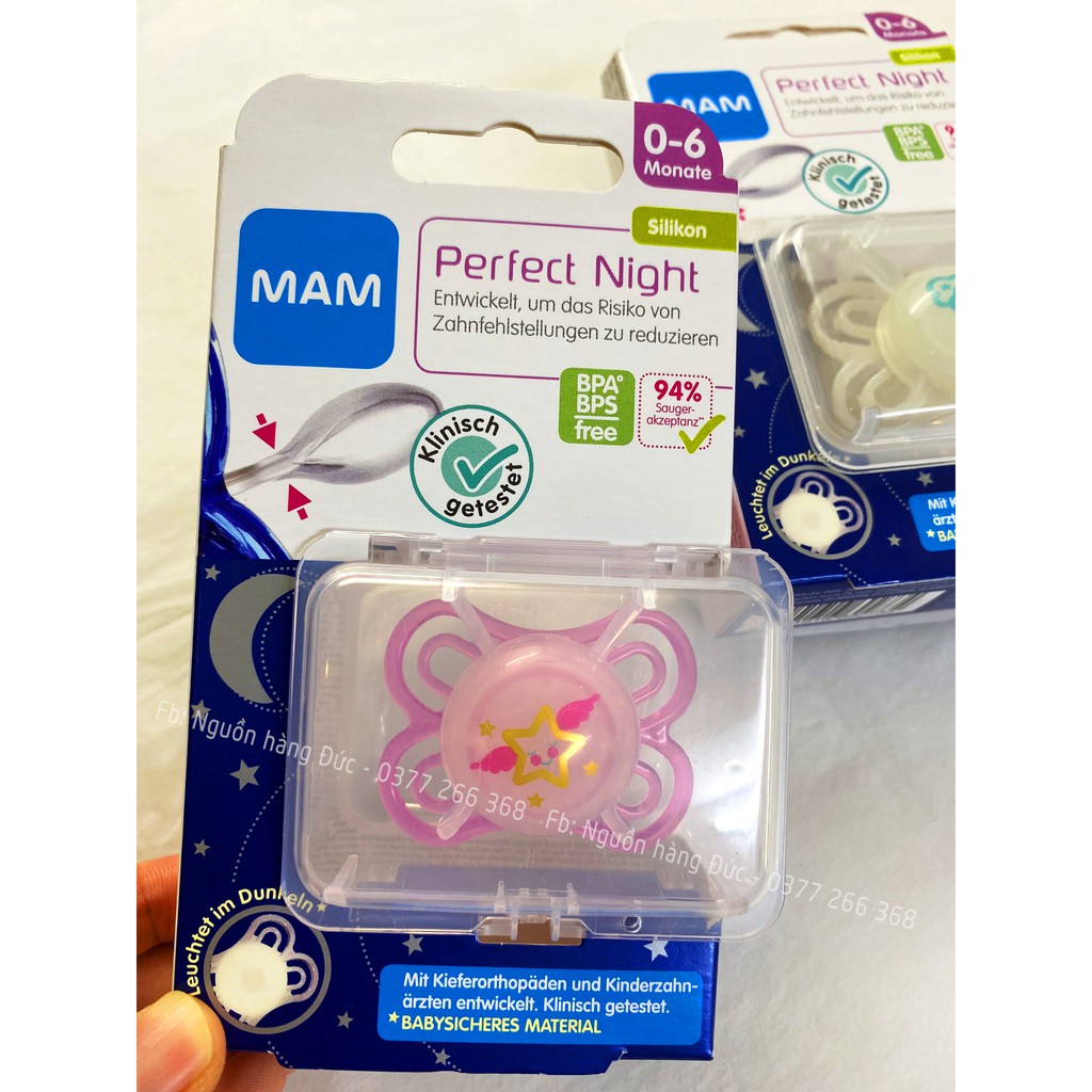 Ti giả MAM Đức 0-6m chỉnh nha cho bé - MAM Perfect Night  - Ty giả Nguồn hàng Đức