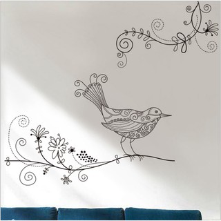 Decal dán tường / kính cao cấp - Chim Hoa văn tinh tế ( 60x58 )