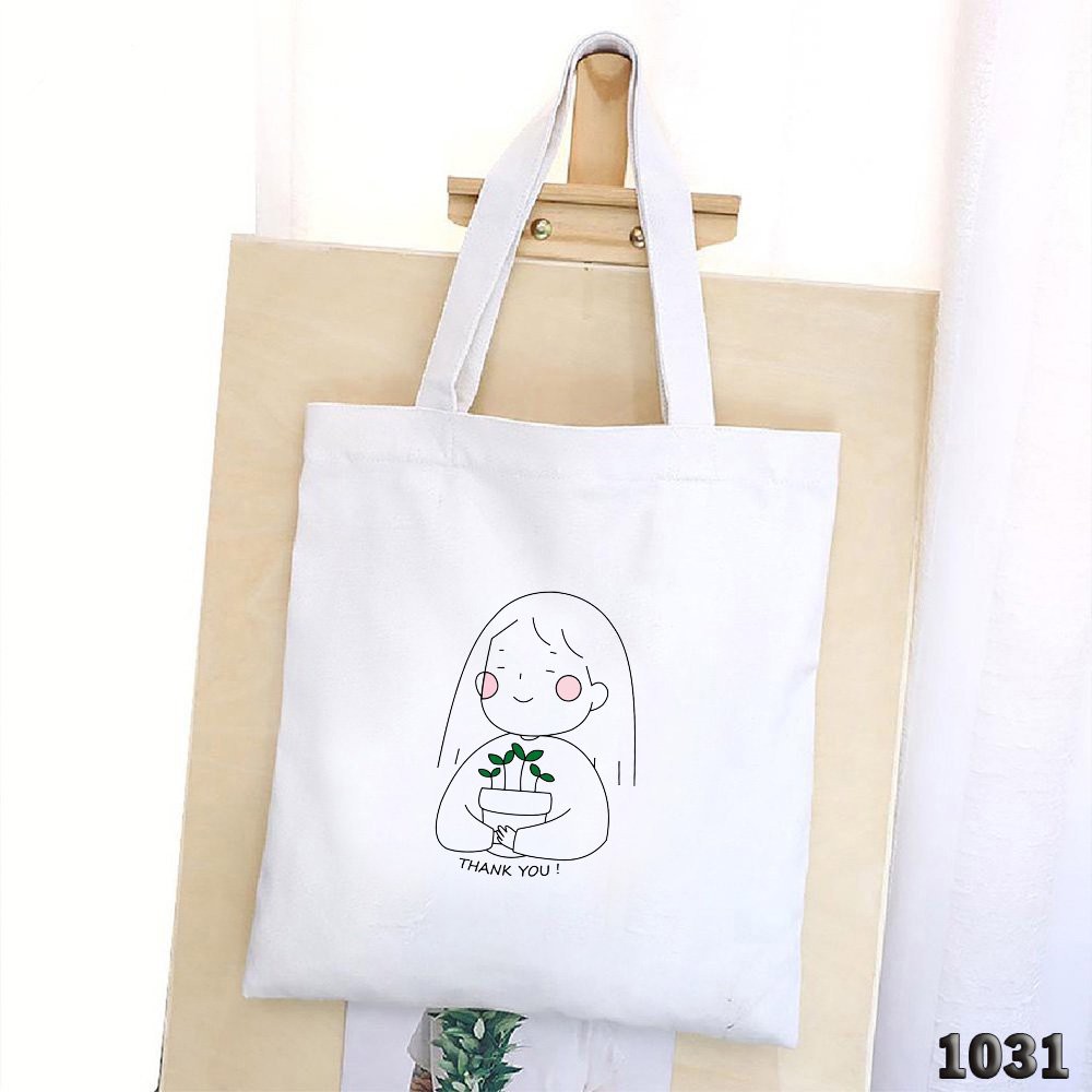 Túi Tote Vải Canvas Phong Cách Hàn Quốc 502 Cô Gái Thank You Dễ Thương Đeo Vai Đi Học Cực Xinh