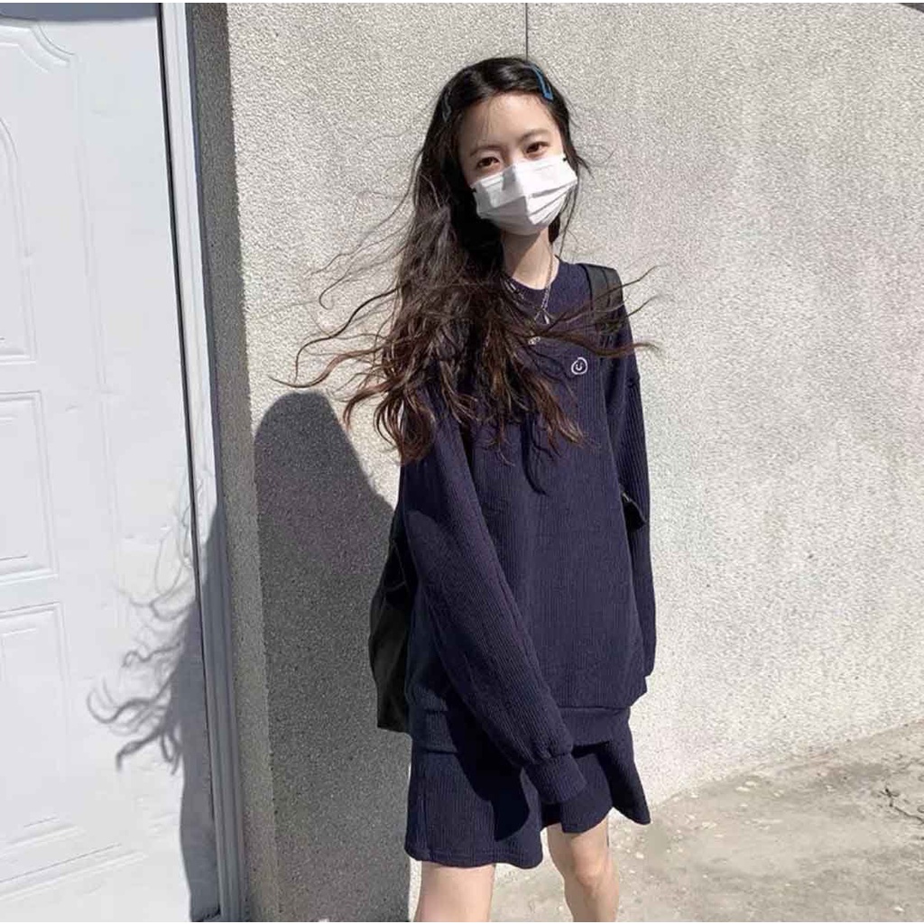 Bộ Tổ Ong Dài Tay Thêu Mặt Cười PEONYB Unisex [FREESHIP] Set quần sooc kèm áo thun dài tay form rộng kiểu dáng hàn quốc