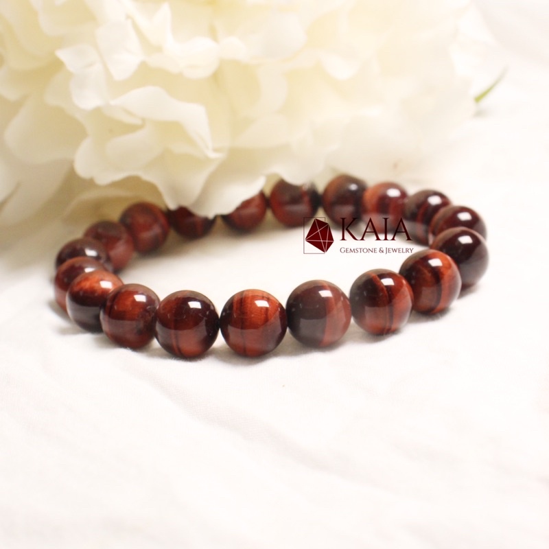Vòng tay phong thủy mắt hổ đỏ nâu 10mm mệnh hoả mệnh thổ phụ kiện thời trang KAIA