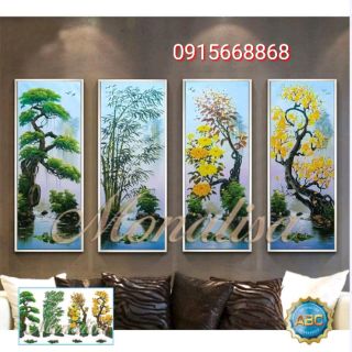 Tranh đính đá tứ quý  khổ cực lớn tùng cúc trúc mai tuyệt đẹp kt 162*100cm