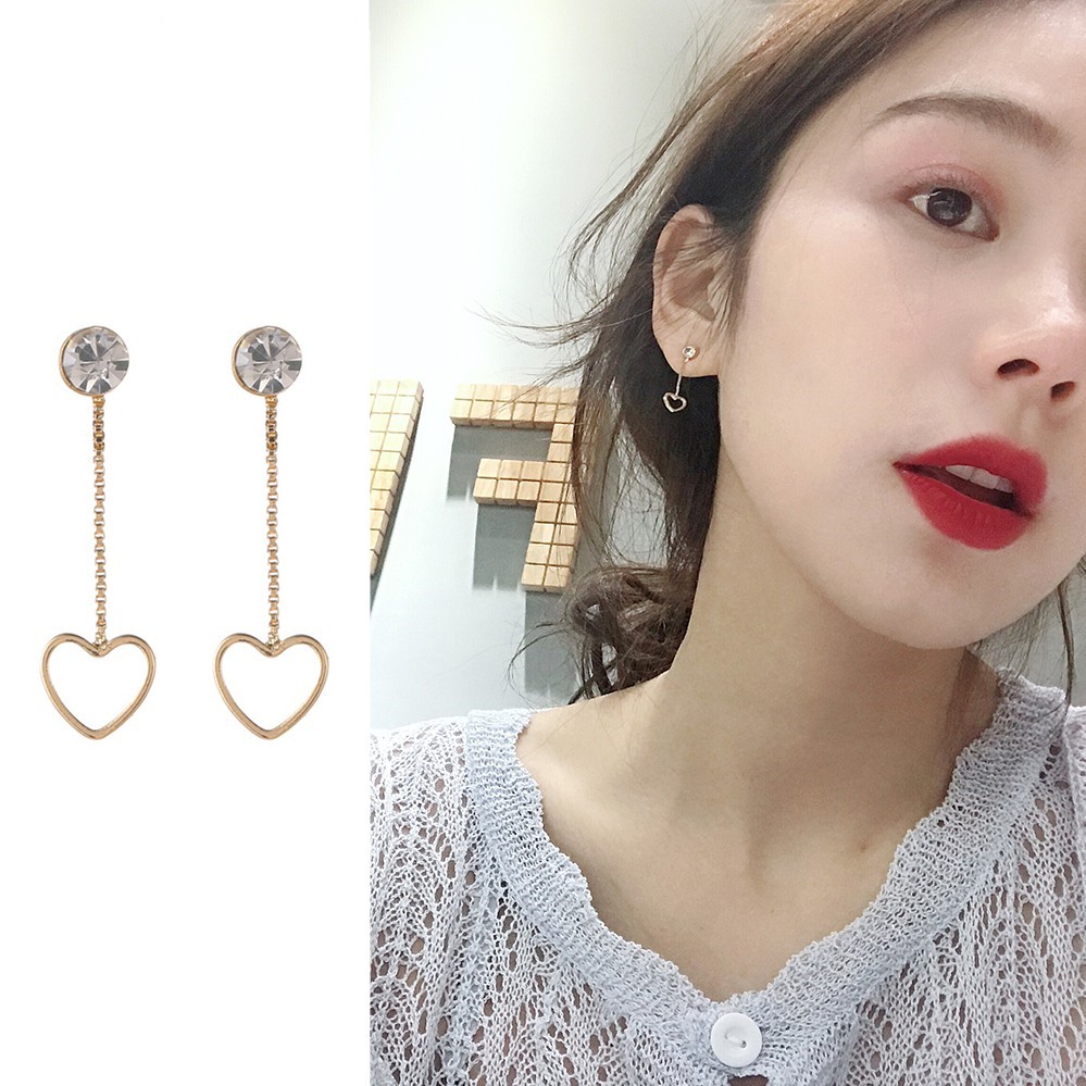 Khuyên tai mặt trái tim đính đá thời trang xinh xắn cho nữ A405