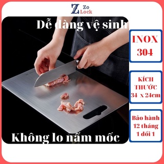 Thớt inox 304 kháng khuẩn SUS chống han gỉ,rã đông thực phẩm,chống thấm nước,vệ sinh dễ dàng. Kích thước 34x24cm