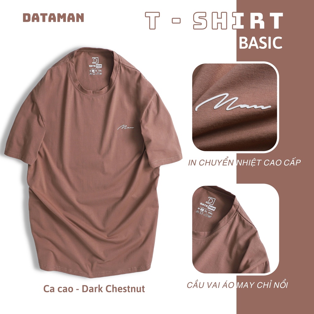 Áo thun nam tay ngắn Basic DATAMAN cổ tròn, 100% cotton co giãn 4 chiều, thoáng mát, in logo ngực - TCT22-02