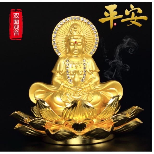 Tượng phật bà quan âm ngồi thiền 2 mặt chất liệu gang cao cấp tặng kèm miếng lót