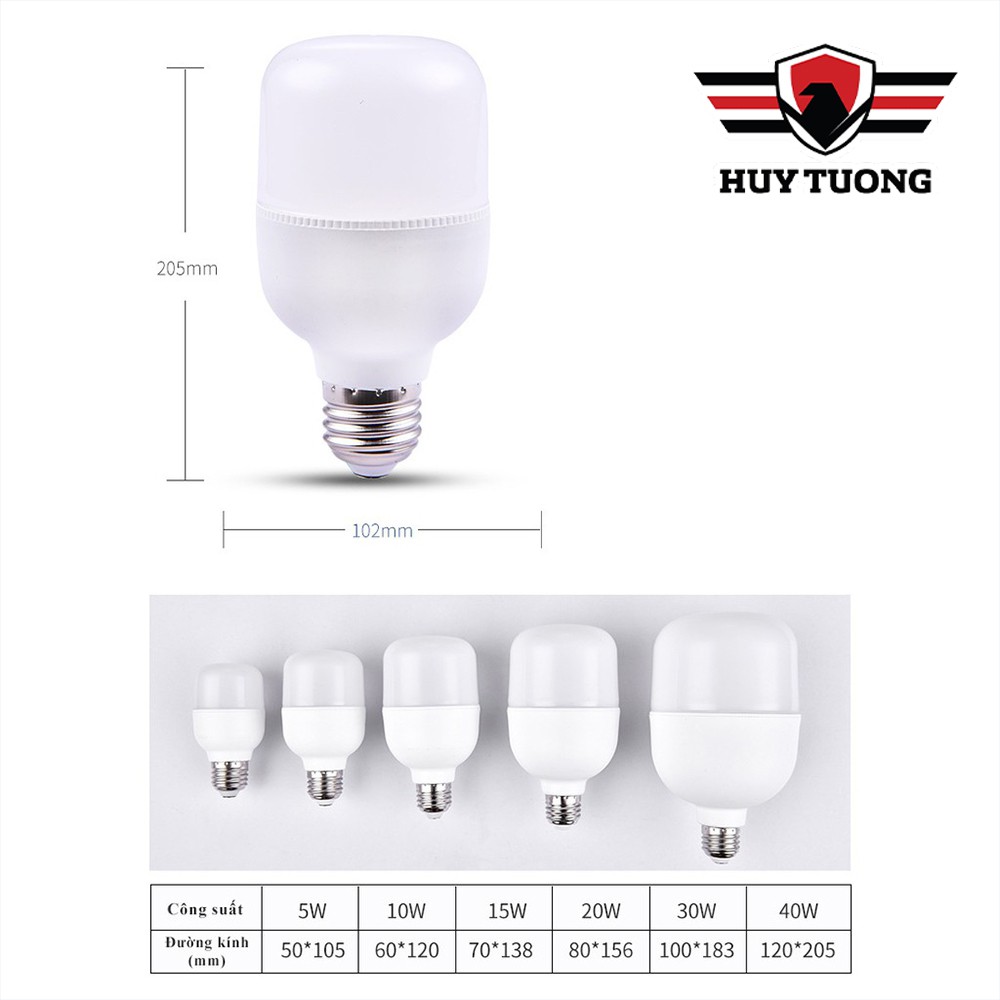 Bóng đèn Led Bulb FREESHIP Bóng led bulb trụ nhựa ánh sáng trắng (5W-10W-15W-20W-30W-40W-50W) cao cấp - Huy Tưởng