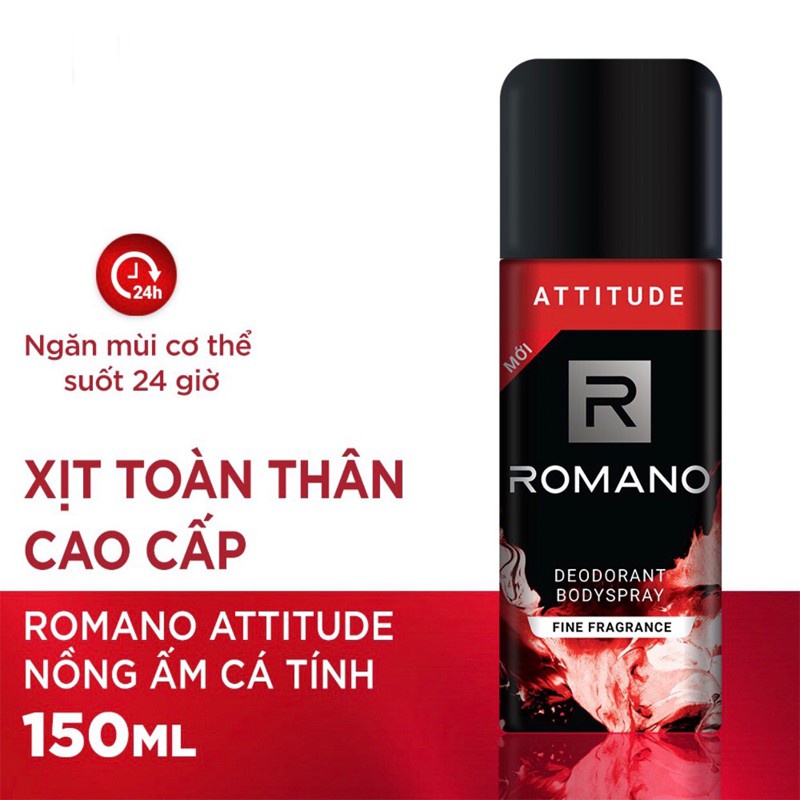 ROMANO COMBO XỊT KHỬ MÙI BODY HƯƠNG ATTITUDE 150ML VÀ NƯỚC HOA  MINI 18ML