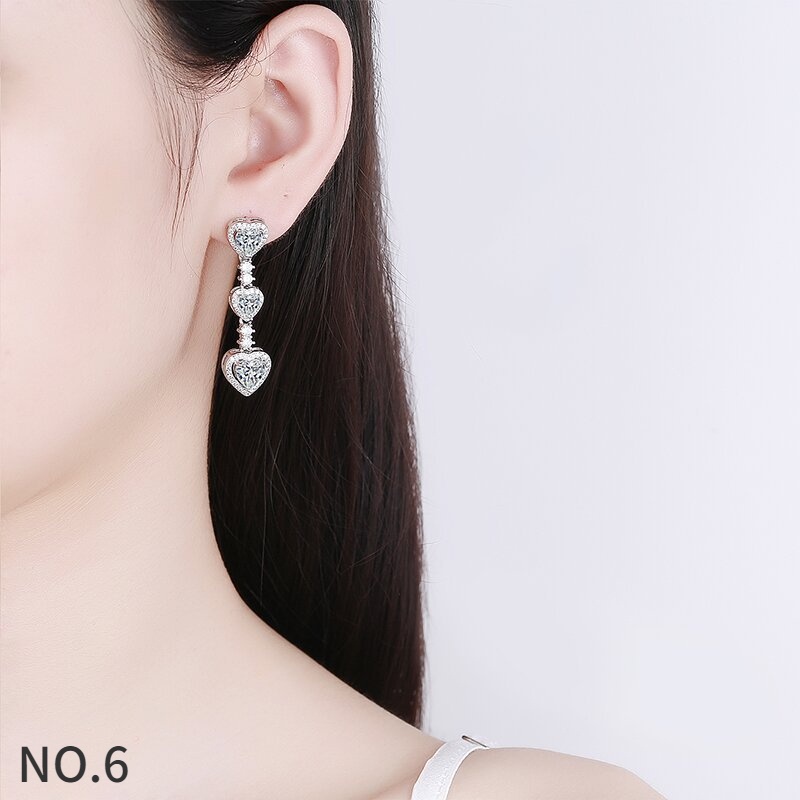 Bông Tai Bạc S925 Đính Kim Cương Trắng Sang Trọng Nhiều Màu Sắc Phong Cách Sang Trọng