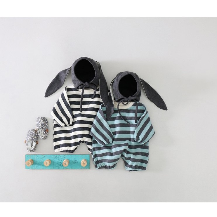 Set Body kẻ kèm mũ Thỏ siêu dễ thương, Body cho bé