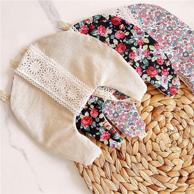 Bộ 3 Yếm Ăn Cotton Họa Tiết Hoa Dễ Thương Tiện Dụng Cho Bé