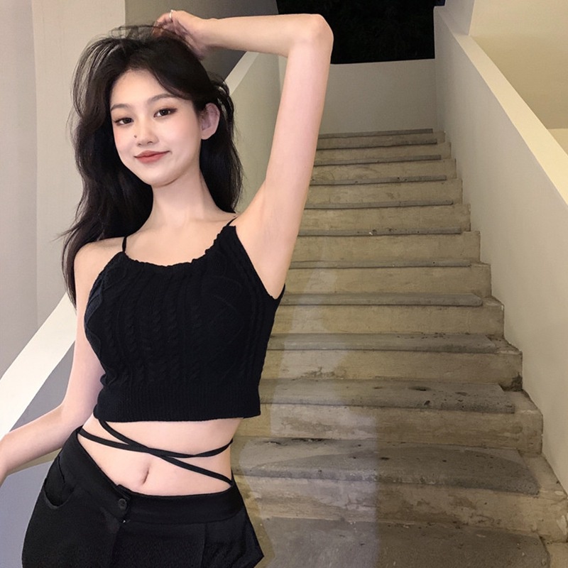 Áo Cổ Yếm Đan Lụa Hở Lưng Màu Trơn Phong Cách Hàn Quốc Thời Trang Mùa Hè Quyến Rũ Dành Cho Nữ  Áo hai dây
