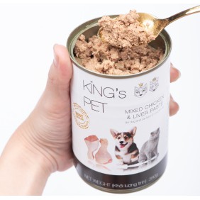 Pate lon King's Pet 380g hỗn hợp gà- gan hoàn chỉnh cho chó MÈO