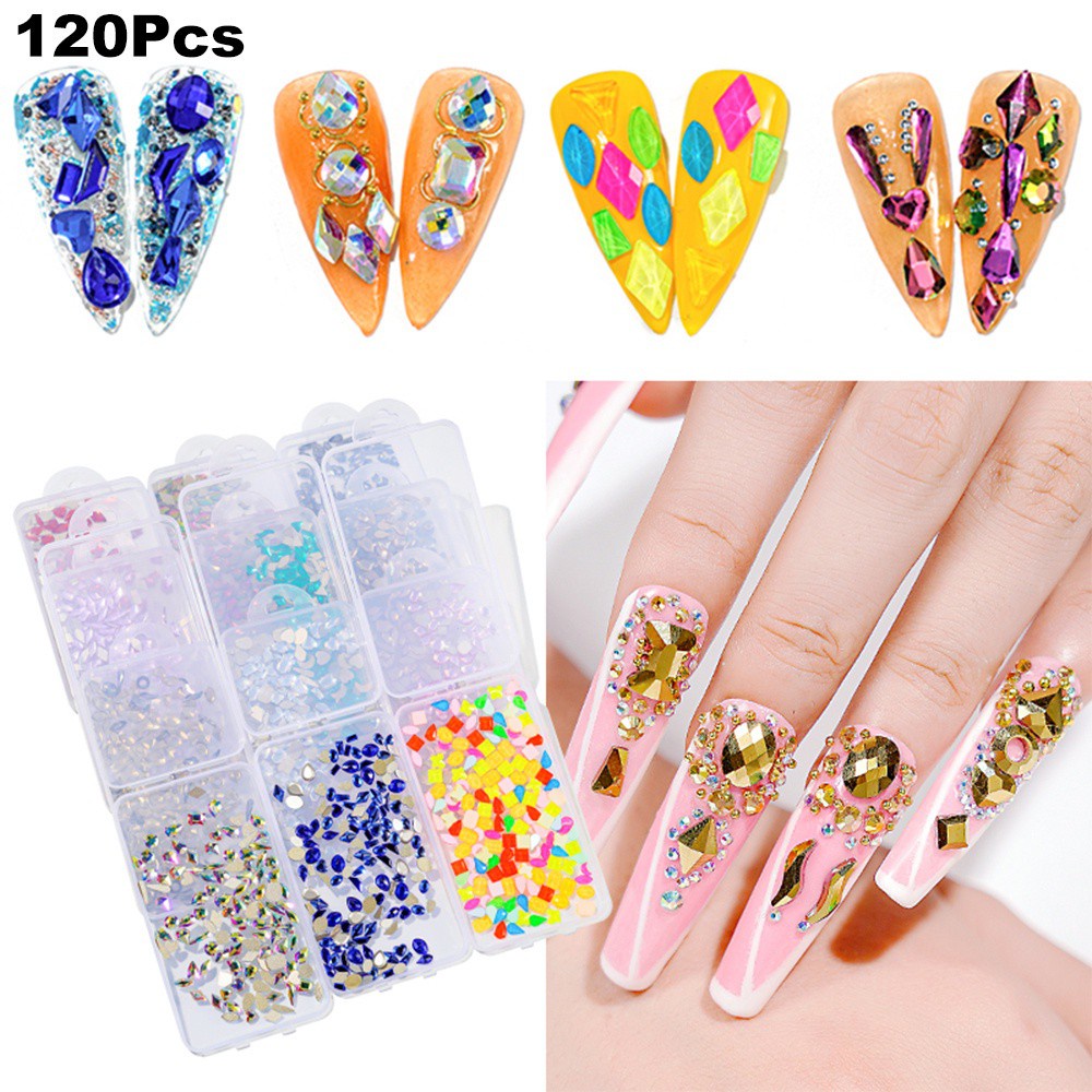 [Hàng mới về] Bộ Hộp Miếng Dán Kim Tuyến 3D Lấp Lánh Nhiều Kích Thước Làm Móng DIY
