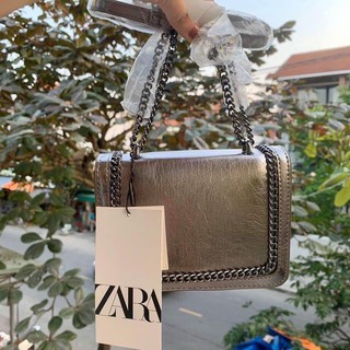 Túi xách mini Zara dây xích (màu bạc) 6608/511