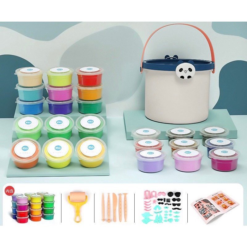 Đất Nặn Xô 24 Màu Tự Khô Không Dính Tay An Toàn Cho Bé
