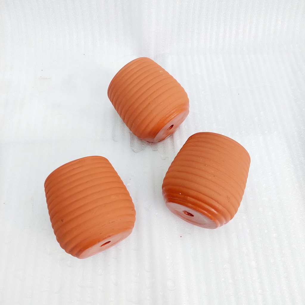 Chậu đất nung, Chậu sen đá - Sọc ngang nhỏ, miệng chậu 7.5cm, chiều cao 9cm