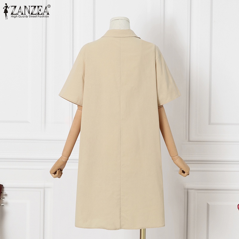 Đầm ZANZEA dáng rộng cổ bẻ ngắn tay thời trang cho nữ
