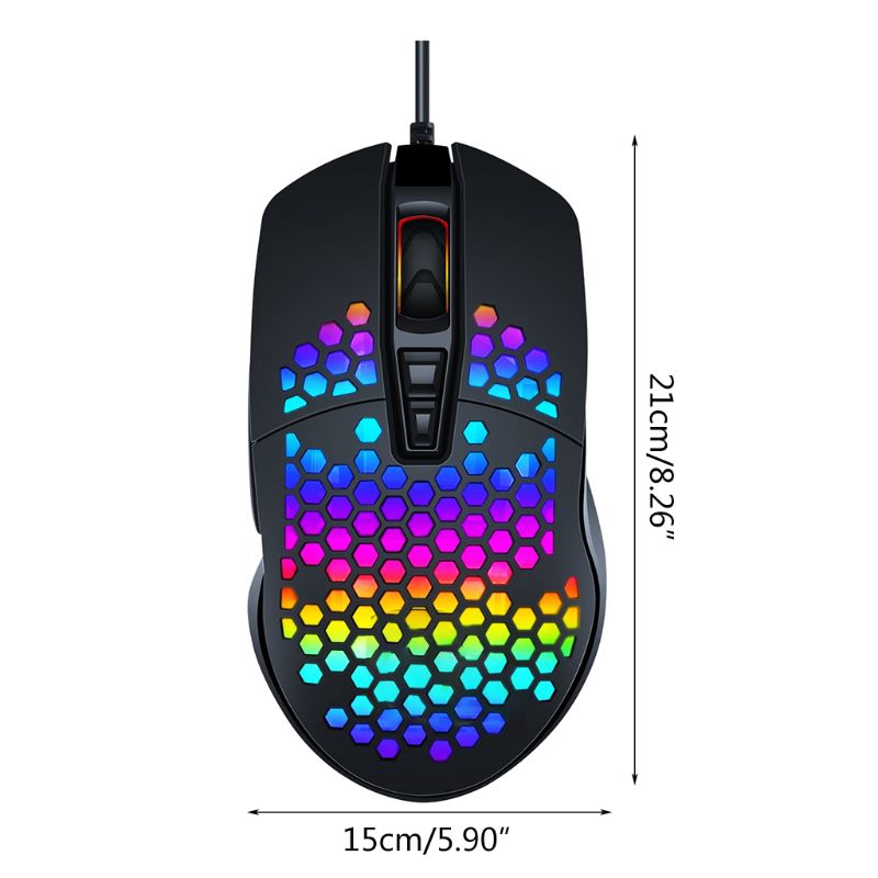 kiss* Wired Gaming Mouse Hollow Honeycomb Pattern Game Mice with RGB Colorful Light