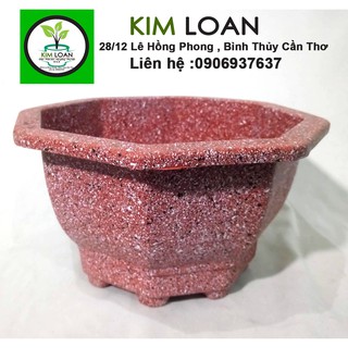 Combo 4 chậu nhựa bát giác vân đá đỏ 26x15cm