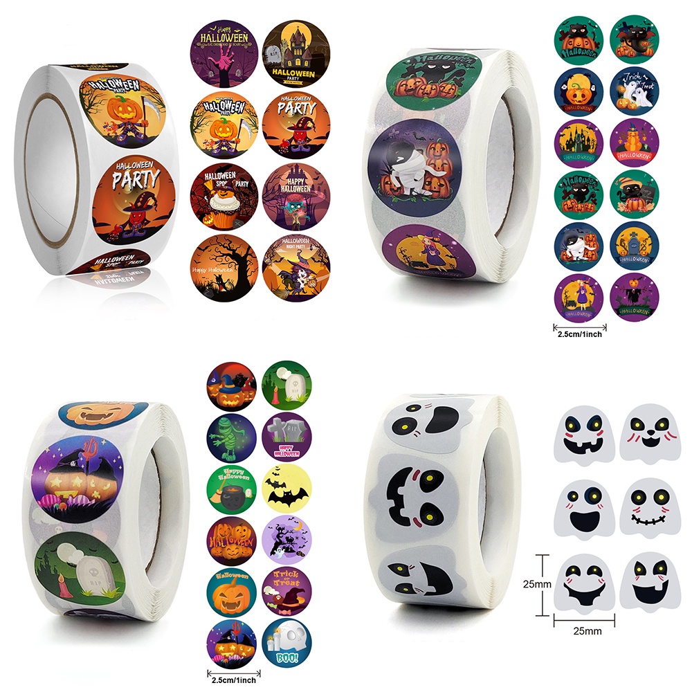 Cuộn 500 Miếng Dán Hoạt Hình Phong Cách Halloween