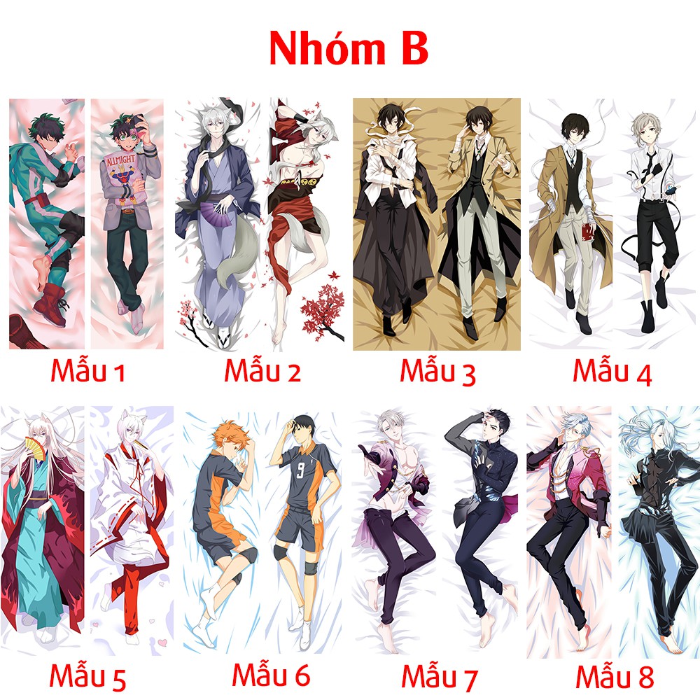 {48 mẫu Dakimakura} Vỏ Gối ôm Anime Nam thần, Yaoi dành cho Hủ Nữ siêu to dài 1,5m x 50cm hàng có sẵn đặt theo yêu cầu